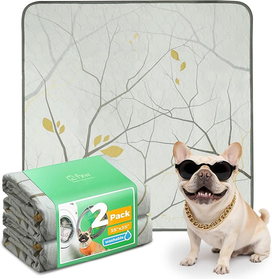 FXW Washable Pee Pads for Dogs, Puppy Pads with Super Absorbent, Specifically Designed for Potty Training, 35" Square, Branch, 2 Packs