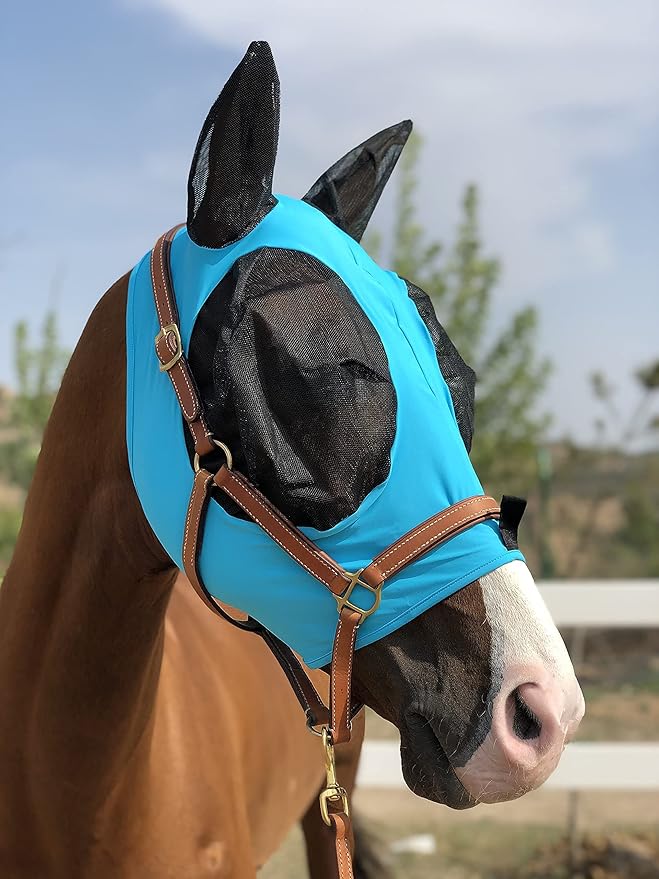 Horse Fly Mask Super Comfort Horse Fly Mask Elasticity Fly Mask with Ears We Only Make Products That Horses Like… (Pacific Blue, M)