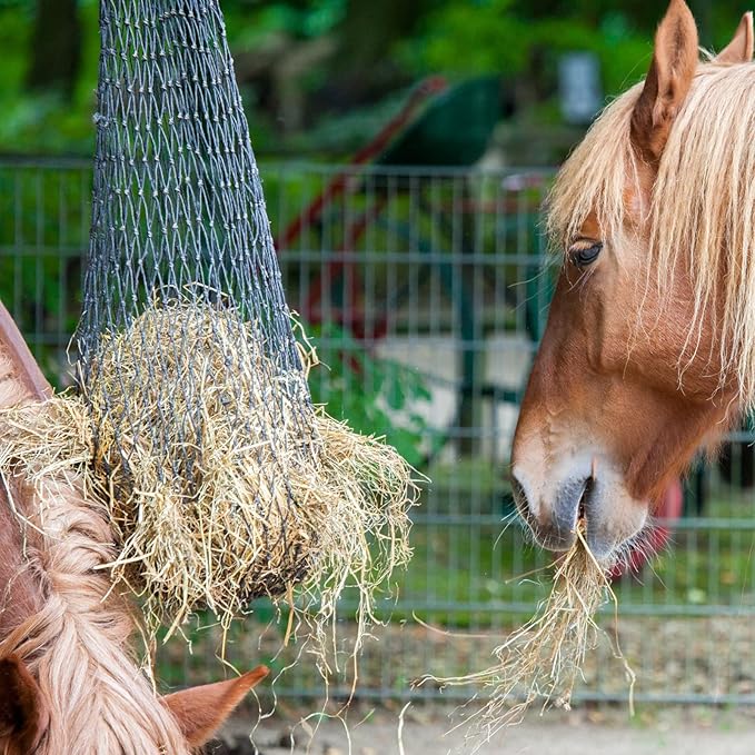 Fabbay 4 Pcs Slow Feed Hay Net Feeder Hay Bag for Horses Slow Feeder 40 Inch Length with 2 Inch Holes Hanging Horse Feed Net for Goat Cattle Equine Stalls Barn Supplies(Black)