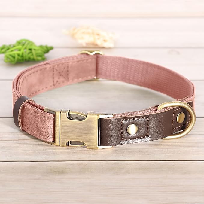 Didog Soft PU Leather Dog Collars for Small Dogs,Classic Adjustable Dog Collars with Quick Release Metal Buckle,Easy Clean and Comfortable with Nylon Lining,Pink,S Neck 10-15"