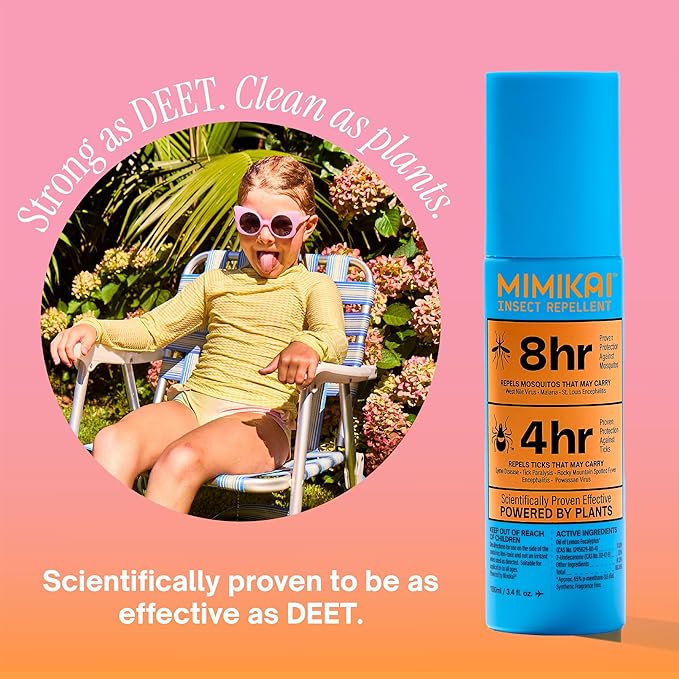 Mimikai Mosquito and Tick Repellent, DEET-Free for Skin and Outdoor Use, Non-Toxic, Plant-Powered Skincare, 3.4oz Pump Spray