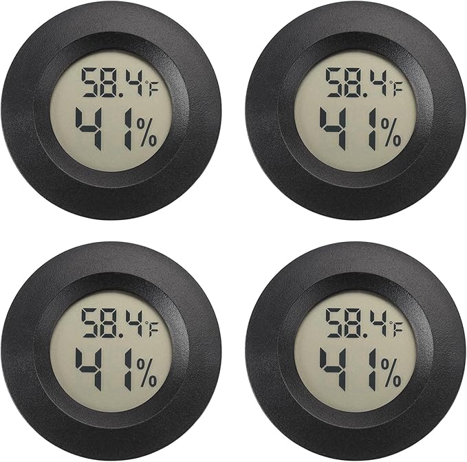 Mini Hygrometer Digital Thermometer Humidity Meter Hygrometer Thermometers Indoor/Outdoor Humidity Monitor Reptile Thermometer for Humidors Greenhouse Garden Cellar Fahrenheit(℉)/ Celsius(℃) 4 Pack