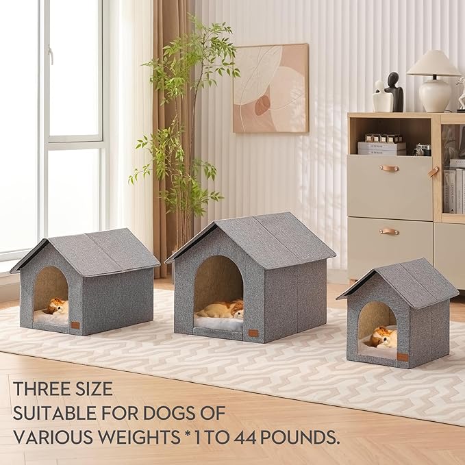 Indoor Dog House with Washable Plush Cushion - Small Size, Suitable for Small Dogs & Adult Cats