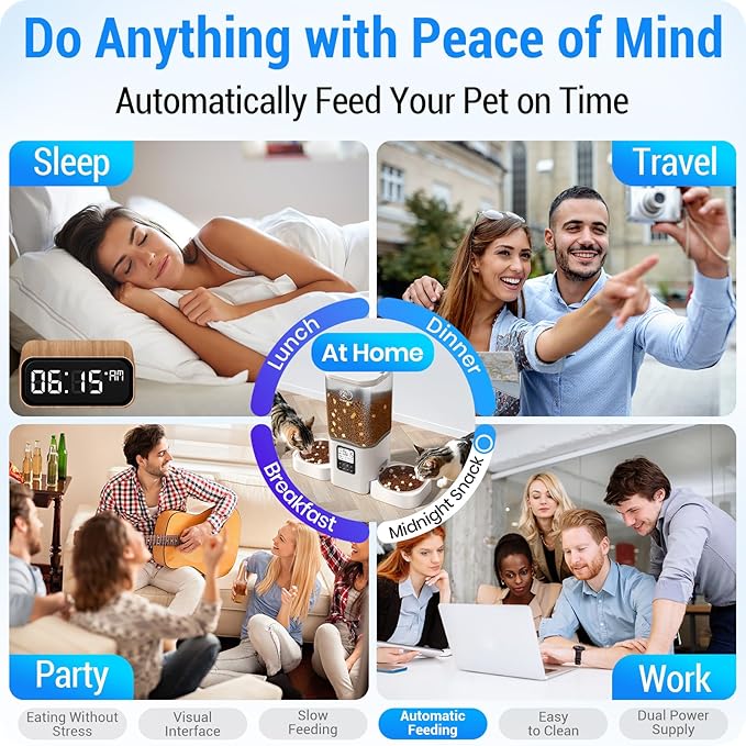 Automatic Cat Feeder with Slow Feed for 2 Cats: Timed Automatic Dog Feeder with Information Visualization Interface, Cat Food Dispenser for Multiple Pets, Detachable for Easy Cleaning-29 Cup