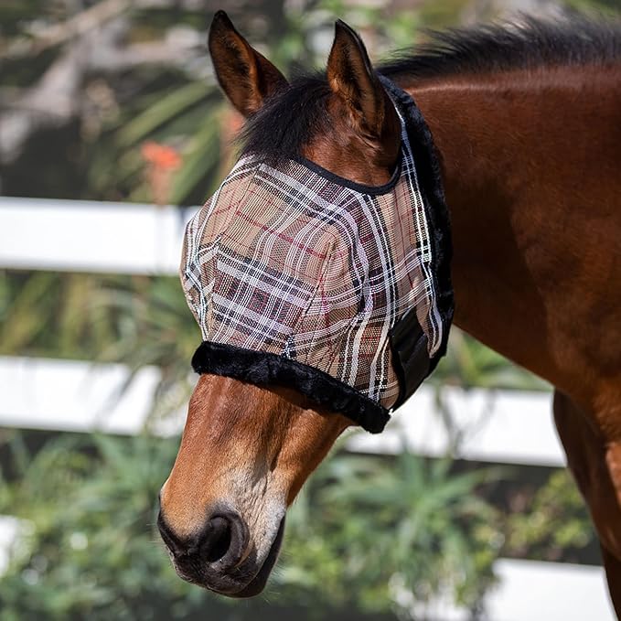 Kensington Fly Mask with Fleece Trim for Horses — Protects Face and Eyes Helps Block Sun Rays While Allowing Full Visibility — Breathable and Non Heat Transferring
