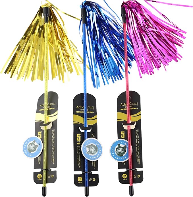 ADUCK Interactive Cat Teaser Wand Toy with Tassels - Durable Cat Chaser for Indoor Kitten Exercise, Boredom Relief & Training Play - Assorted Color, 1 Pack