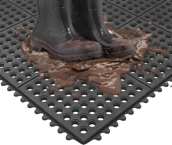 Ottomanson Heavy Duty Rubber Floor Mat – Non-Slip, Waterproof, Easy to Clean – Anti-Fatigue Mat for Commercial Kitchens, Restaurants, Workshops – Oil Resistant, Hose Washable – 36" x 36", Black