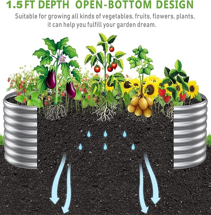 BTDVR 2 PCS 9 in 1 Tall 8×2×1.5ft Galvanized Raised Garden Bed Outdoor, Metal Raised Beds for Vegetables, Above Ground Garden Box for Flower, Steel Garden Bed for Gardening