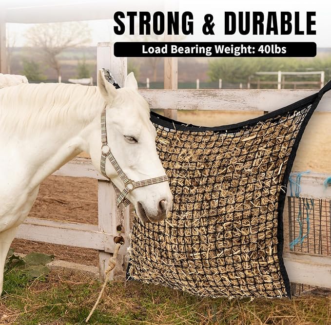 2 PCS Slow Feed Hay Net for Horses, Large Capacity Hay Bags for Horses Goats Sheep Donkey Trailer Full Day Feeding, Easy to Fill and Hang, Black, 35 x 31 Inch