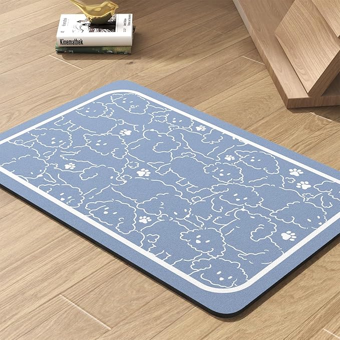 Pet Feeding Mat-Absorbent Dog Mat for Food and Water Bowl-No Stains Quick Dry Water Dispenser Mat-Dog Accessories Pet Supplies-Bowl for Messy Drinkers（BLUEDOGS,17"x34"