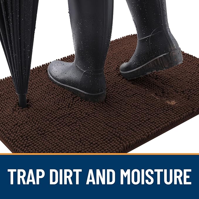 OLANLY Dog Door Mat Set 2-Piece 30x20, Absorbs Moisture and Dirt, Absorbent Non-Slip Washable Doormat, Quick Dry Chenille Mud Mat for Dogs, Entry Indoor Entryway Carpet for Inside Floor, Brown