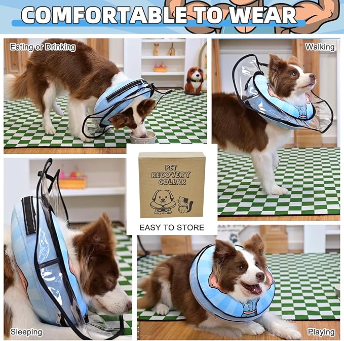 KOOLTAIL Inflatable Dog Cone Collar, Protective Dog Recovery E Collar for Medium Large Dogs After Surgery, Soft Adjustable Dog Neck Donut Cone with Enhanced Anti-Licking Does Not Impede Vision, M+