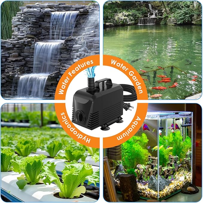 AquaMiracle Submersible Water Pump Aquarium Water Pump with Flow Control, Pond Pump Fountain Pump for Pond, Fountain, Waterfall, Statuary, Water feature, Hydroponics (800GPH, 55W)