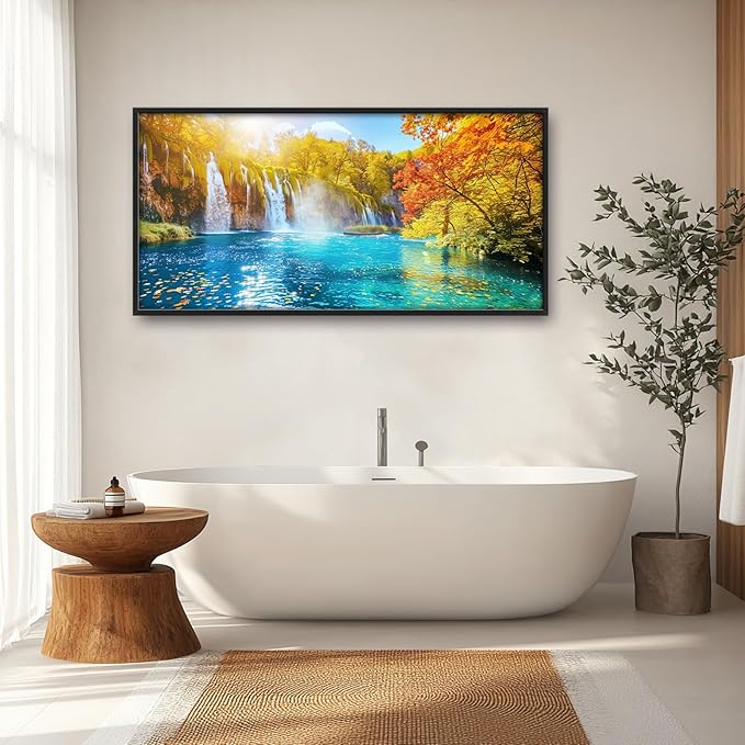 Extra Large Waterfall Lake Framed Wall Art for Living Room,Oversized Fall Autumn Tree Landscape Pictures Wall Decor,Nature Canvas Print Painting Modern Artwork Bedroom Office Bathroom 60L" x 30W"