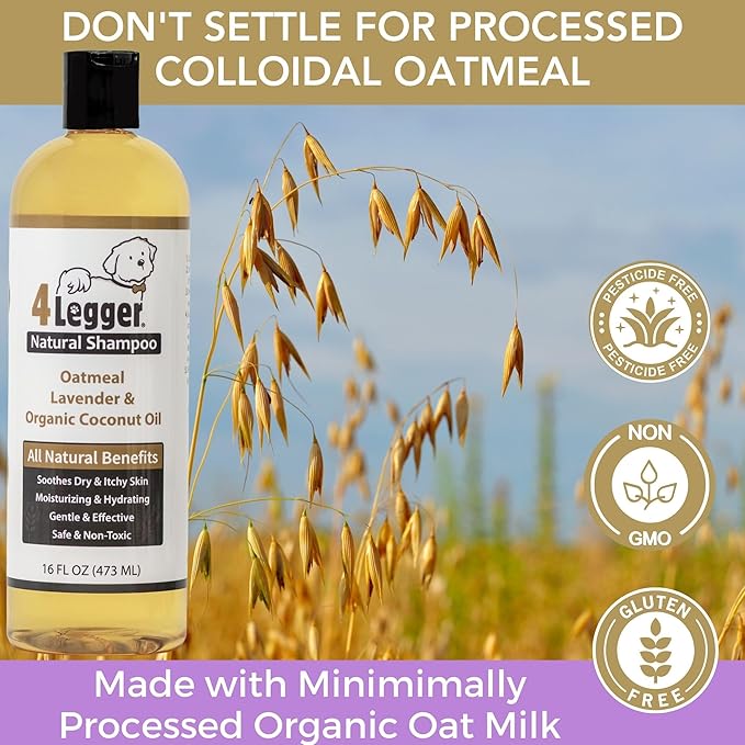 All Natural Organic Oatmeal Dog Shampoo for Itchy Skin with Aloe, Coconut & Lavender Essential Oil, Hypoallergenic, Moisturizing for Normal, Dry, Itchy, or Sensitive Skin, USA Made, 16 oz