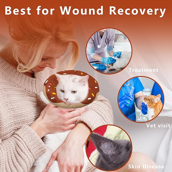 Cat Cone Collar Soft, Adjustable Cat Recovery Collar Kitten Cones to Stop Licking, Cute Donut E Collar After Surgery, Cats Neck Pillow ConeElizabethan Cones of Shame (Waterproof Brown, Small)