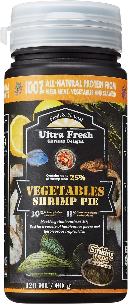 Ultra Fresh Algae Wafers Pleco Food, Spirulina & Algae, Sword Prawns, Balanced Diet, Color Enhancing, All Natural Ingredients, for Algae Eaters, Bottom Feeders, Vegetables Shrimp Pie, 2.12oz