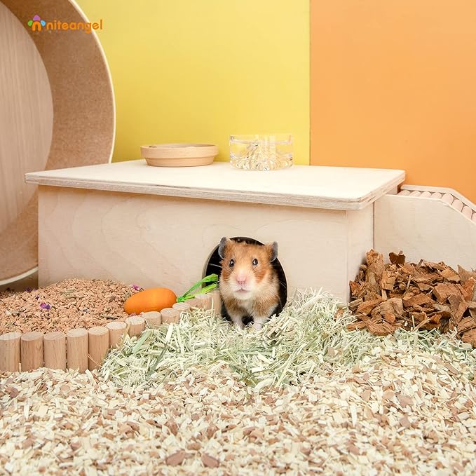 Niteangel Birch Chamber-Maze Hamster Hideout - Small Pets Woodland House Habitats Decor for Hamster Mice Gerbils Mouse