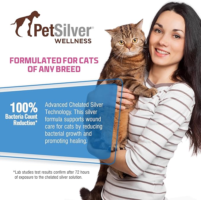 PetSilver Wound & Skin Spray for Cats - Chelated Silver, Superior to Colloidal Silver - Wound Care, Allergy & Itch Relief, Hot Spot Treatment for Cats - Natural Skin Soother - Made in USA - 2 fl oz