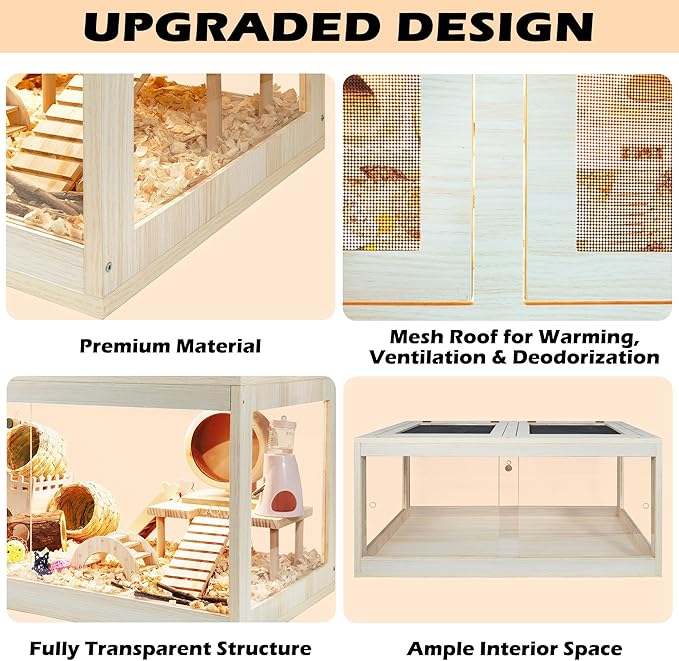 Hamster Habitat Chewproof, Mice and Rat Habitat with Transparent Sides, Hamster Cage with Openable Mesh Top, Solid Built with Lock Design (48" L x 20" W x 20" H)