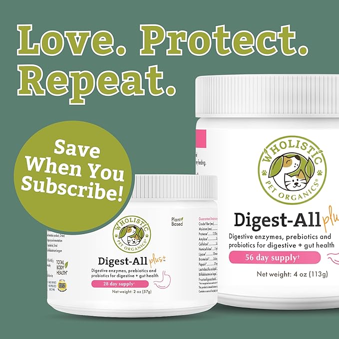 Wholistic Pet Organics Probiotics for Dogs with Digestive Enzymes & Prebiotic Fiber - 2 Oz - Daily Cat & Dog Probiotics for Digestive Health, Anti Diarrhea & Gut Support - Natural Powder Supplement