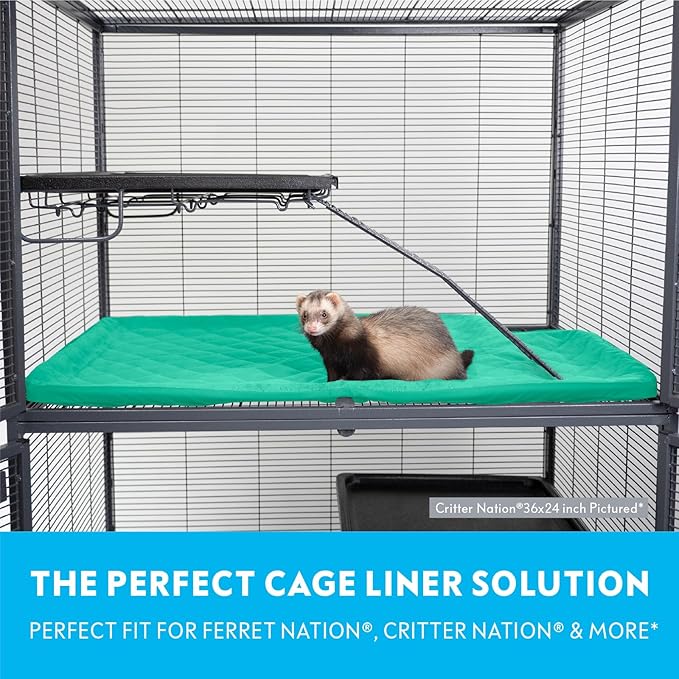 Paw Inspired Fitted Fleece Liner for Ferret Nation, Critter Nation Cage for Ferrets, Rats, Chinchillas, Hedgehogs & Other Small Animals (Green, Top Pan Liner)