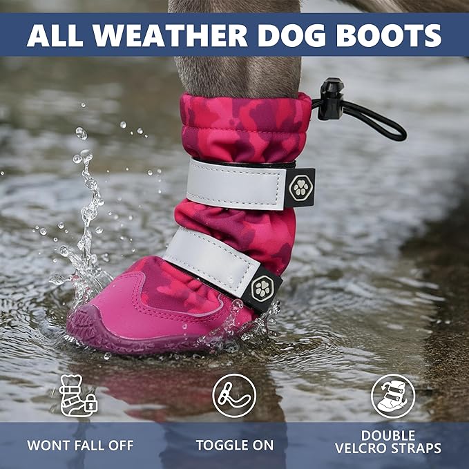 Spark Paws Dog Shoes, Waterproof Dog Boots for Medium to Large Dogs, Non Slip, Breathable Dog Booties and Paw Protectors - 4PCS Doggie Hiking Boots with Reflective Straps, Pink Camo, Size 5