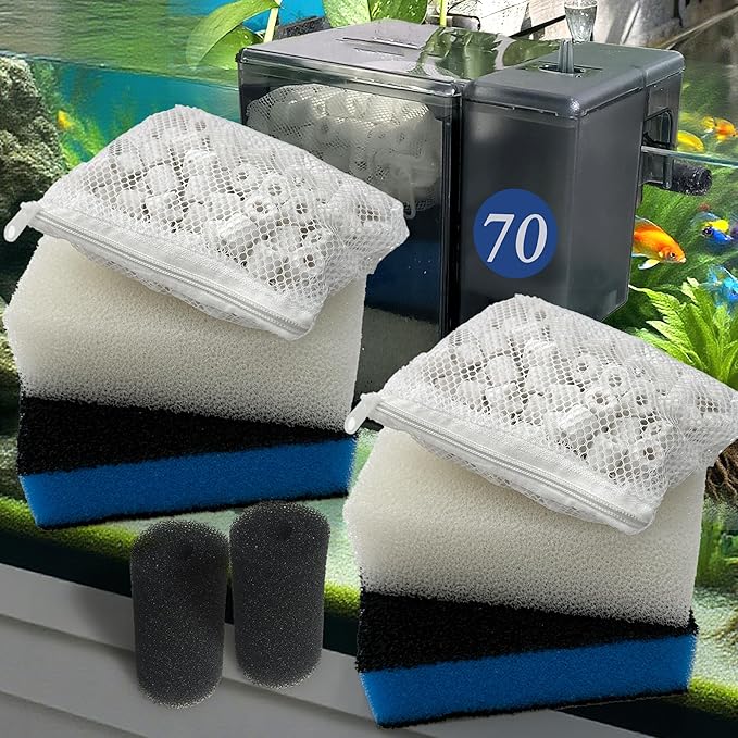 2 Sets of Upgraded Three-Stage Filtration Fish Tank Filter for AquaClear 70 Power Filter, 2 Set of Replacement Maintenance Kit for Fish Tank Filter for 40- to 70-Gallon Aquariums