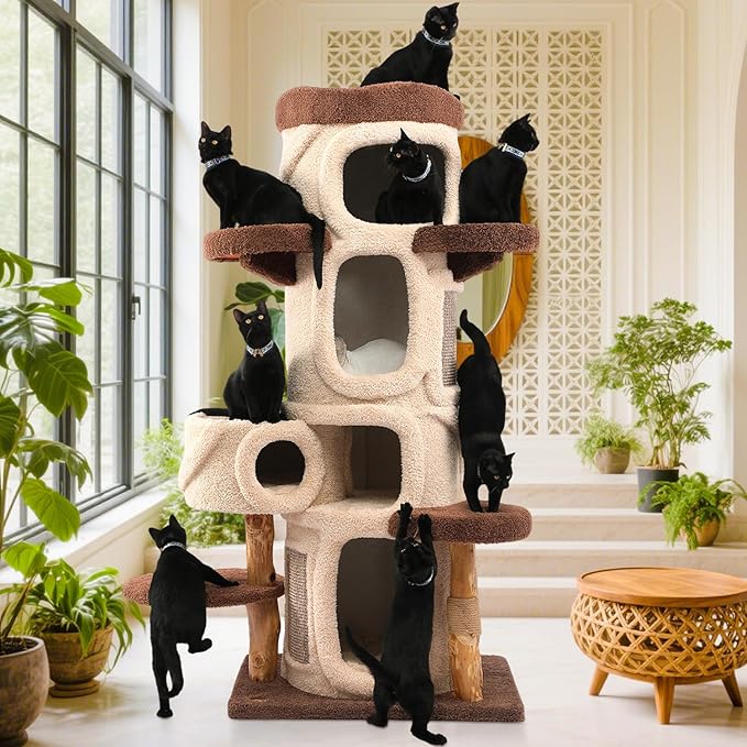 70'' Luxury Heavy Duty Cat Tree for Indoor Cats Adults,Treehouse Theme Large Cat Tower for Home Decoration,Multi-Level Modern Maine Coon Condo with 3*Wood Scratching Post,Perch,Huge House for Multicat