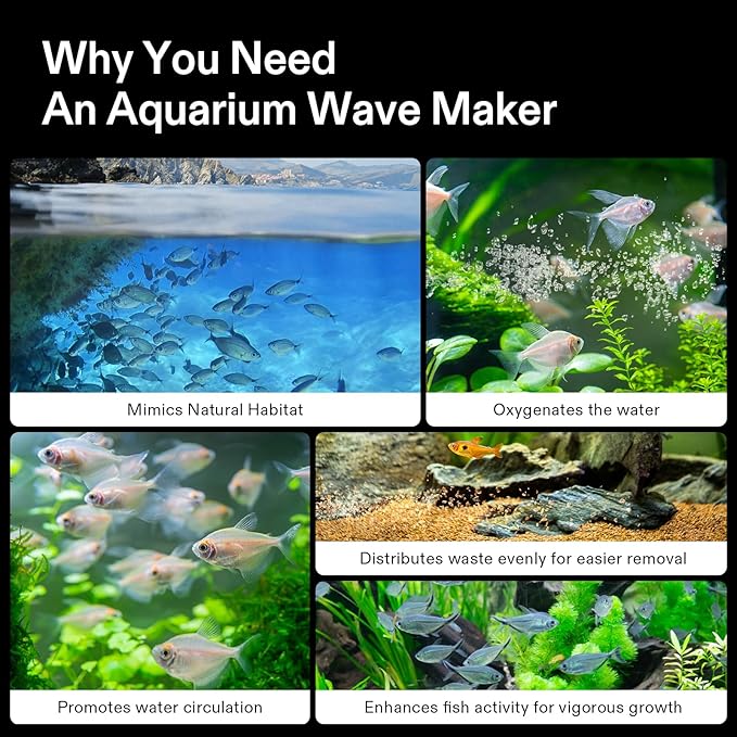 VIVOSUN Aquarium Wave Maker, 1000GPH Circulation Pump with Controller & Magnetic Suction Base, Adjustable Submersible Powerhead for 15-30 Gal Freshwater/Saltwater Fish Tank, 10W