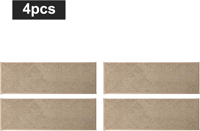 COSY HOMEER Edging Stair Treads Non-Slip Carpet Mat 28inX9in Indoor Stair Runners for Wooden Steps, Edging Stair Rugs for Kids and Dogs, 100% Polyester TPE Backing (7pc, Beige)