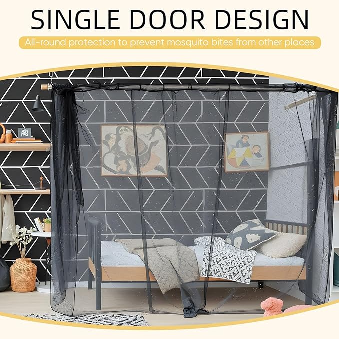 4 Corners Mosquito Net for Mosquiteros para Camas Bed Canopies Netting Bed Drapes Rectangular Mosquito Mesh for Camping Home Outdoor Travel(Black,L79 X W47 X H59 Inch,Opening)