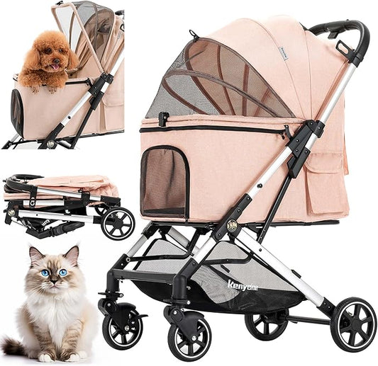 Medium Dog Stroller, Kenyone Pet Stroller for Medium Dogs Up to 55lbs, Lightweight Aluminum Frame, One Click Folding, Large Cat Stroller with No Zip Entry, Detachable Mesh, Multiple Pockets