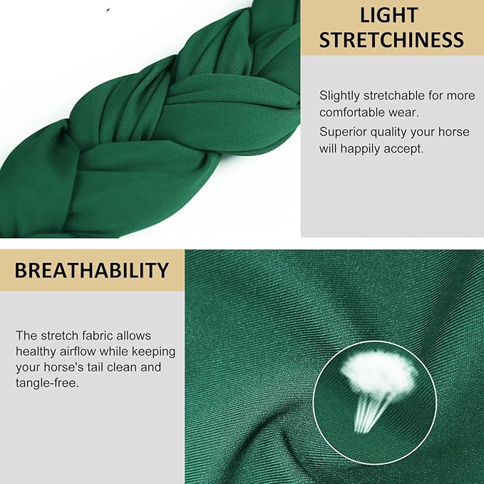 Harrison Howard 3 Tube Stretchy Fabrics Adjustable Closure Lightweight Horse Tail Bag for Horses Braid-in Tail Bag