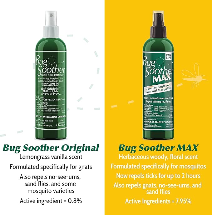 Bug Soother MAX - Natural Gnat, Tick, and Mosquito Repellent, 8 fl oz Bug Spray Deterrent - DEET-Free Safe for Adults and The Environment - Made in USA