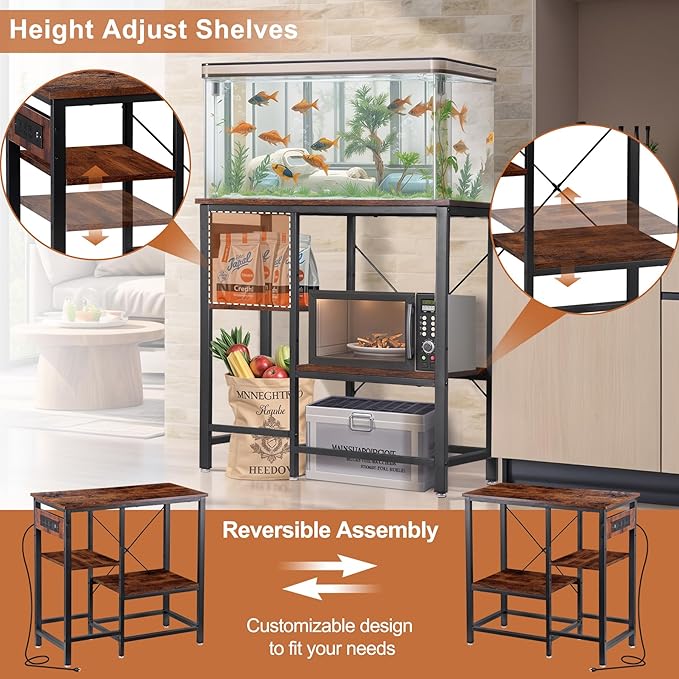 ZENY 20-29-37 Gallon Fish Tank Stand with 3-Tier Adjustable Storage Shelves and Power Outlet, Reptile Tank Stand, 30.7" L*13.7" W Tabletop, 400LBS Capacity