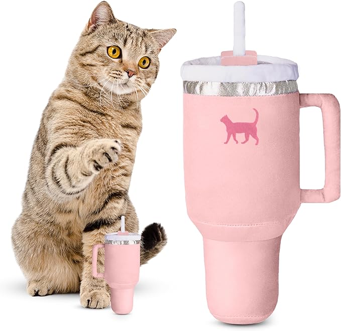Kitty Cup Tumbler Cat Toy – Funny Cat Birthday Gifts with Catnip & Crinkle Paper, Cute Girl Kitten Toys (Pink Peach Dust)