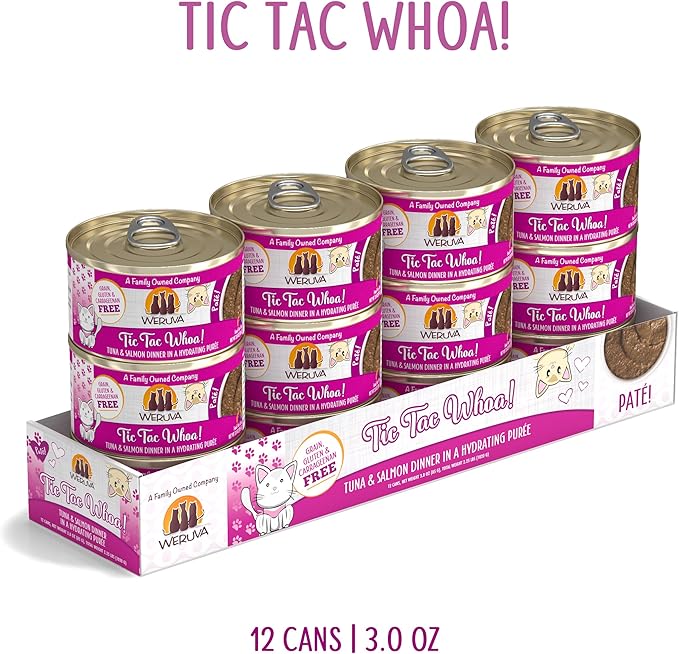 Weruva Wet Cat Food, Tic Tac Whoa with Tuna and Salmon Pate, 3oz Can, Pack of 12