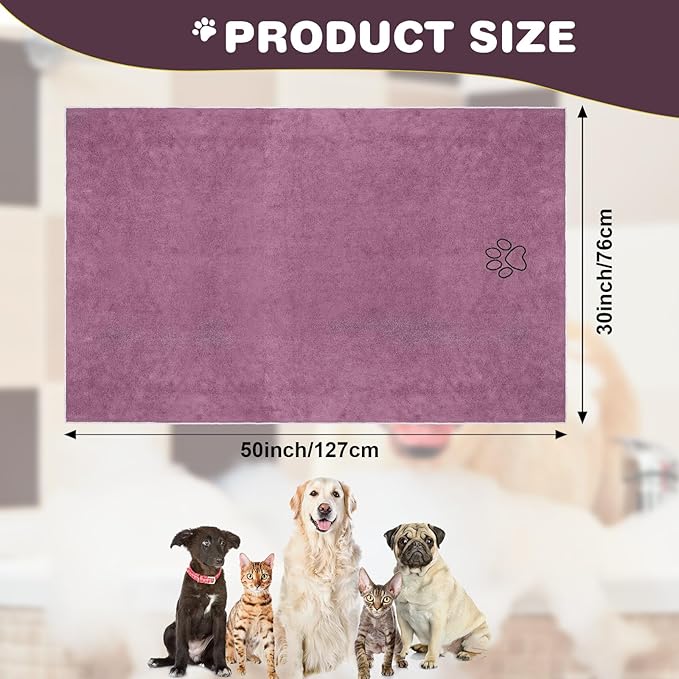 Chumia 4 Pack Dog Towels for Drying Large Microfiber Grooming Tools Absorbent Soft Bath Supplies with Embroidered Paw for Small Medium Pet Products(30 x 50 Inch,Purple)