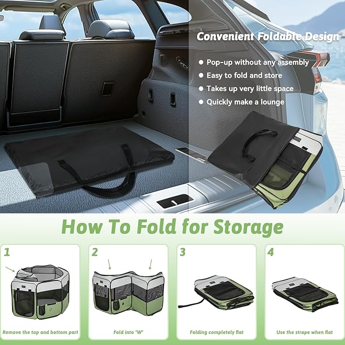 PETSFIT Portable Dog Playpen,36" Dog Play Pen Indoors with Removable Waterproof Mat & Zippered Roof | RV, Camping, Travel Dog Pen | Whelping & Cat Observation Space(36" L x 36" W x 21" H)