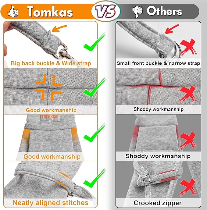 Tomkas Small Dog Sling Carrier - Classic Pocket & Classic Strap - for 3-10 lbs Pets(Grey)