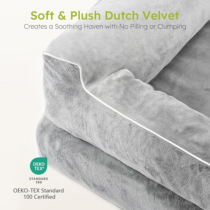 XXL Dog Bed for Extra Large Dogs, Giant Orthopedic Dog Bed with Cooling Gel Memory Foam, Waterproof Pet Bed with Removable Washable Cover, 53" Pet Sofa bed Dutch Velvet with Bone Toy, Light Gray