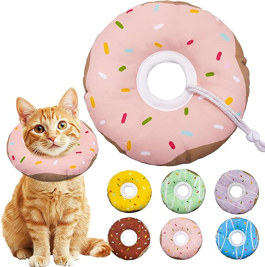 Cat Cone Collar Soft, Adjustable Cat Recovery Collar Kitten Cones to Stop Licking, Cute Donut E Collar After Surgery, Cats Neck Pillow Cone Elizabethan Cones of Shame (Waterproof Pink, Small)