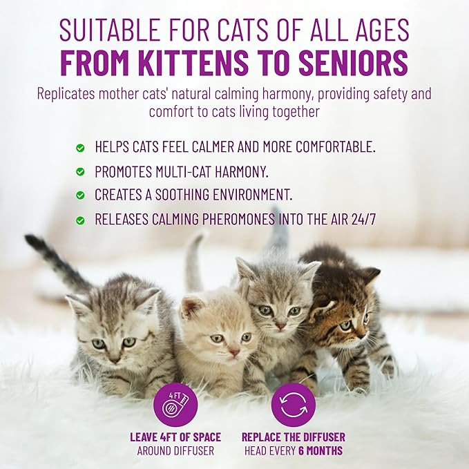 Cat Calming Pheromone Diffuser 4 Pack Cat Calming Diffuser Refills Anxiety Relief Comfort for Cats Reduce Fighting Spraying and Scratching 120 Days Long Lasting Serenity