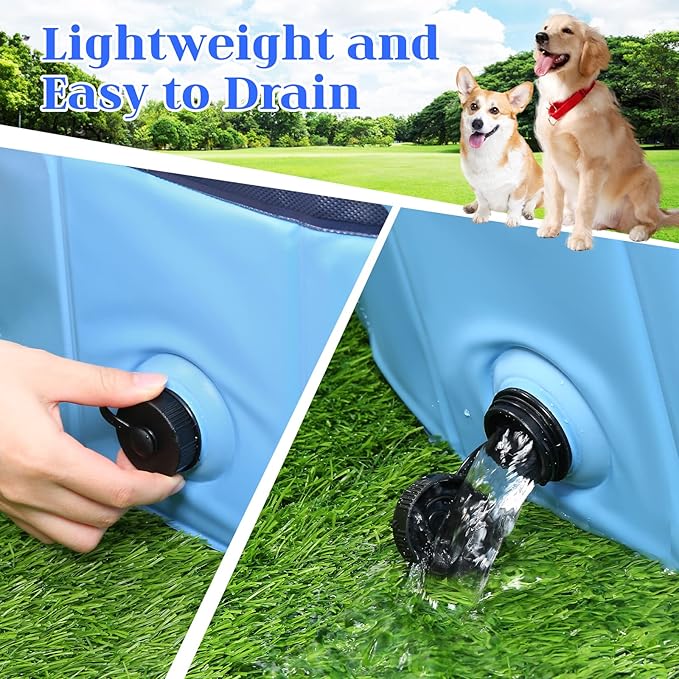 Foldable Dog Bath Swimming Pool Plastic Kiddie Pool Professional Tub Collapsible Grooming Bathtub for Pets Kids Baby and Toddler, 55 x 12 Inches Blue