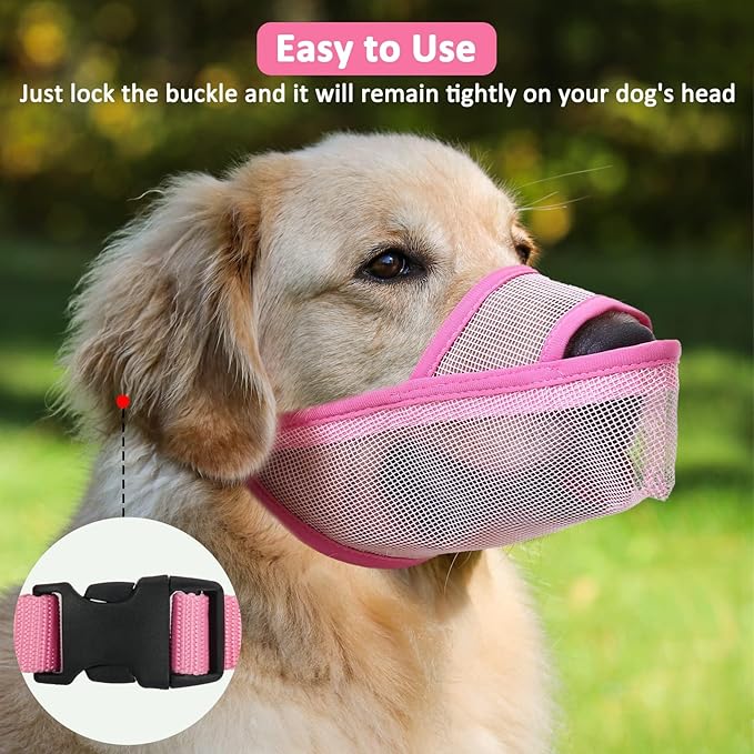 Crazy Felix Nylon Dog Muzzle for Small Medium Large Dogs Dachshund Beagle Poodle Labrador, Air Mesh Breathable and Drinkable Pet Mouth Guard for Anti-Biting Chewing Scavenging(XS, Pink)