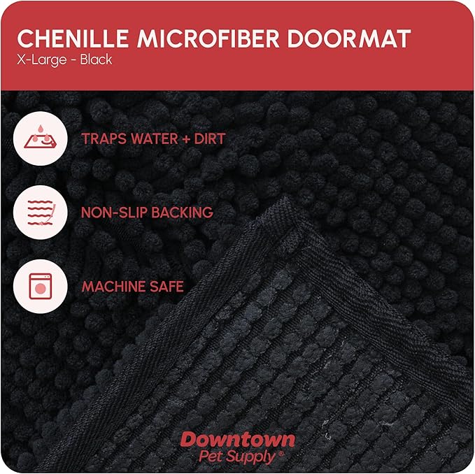 My Doggy Place Microfiber Dog Mat for Muddy Paws, 60" x 36" Black - Non-Slip, Absorbent and Quick-Drying Dog Paw Cleaning Mat, Washer and Dryer Safe - X-Large/Runner