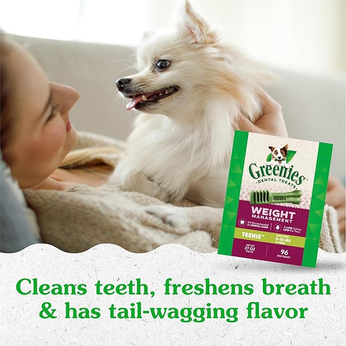 Greenies Weight Management Teenie Dog Dental Chews Weight Control Dog Treats, 27 oz. Pack (96 Treats)