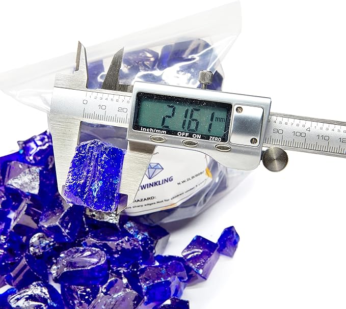 TWINKLING High Luster Fire Glass Gravel Stone,Broken Glass,Fire Pit Glass,Crushed Glass for Fireplace Pit Aquarium Garden Decoration,1-3cm,2-Pound Jar (Cobalt Blue)