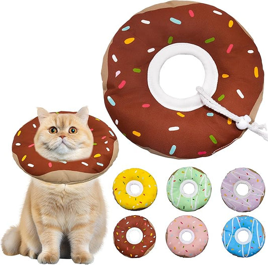Cat Cone Collar Soft, Adjustable Cat Recovery Collar Kitten Cones to Stop Licking, Cute Donut E Collar After Surgery, Cats Neck Pillow Cone Elizabethan Cones of Shame(Waterproof Brown, Medium)